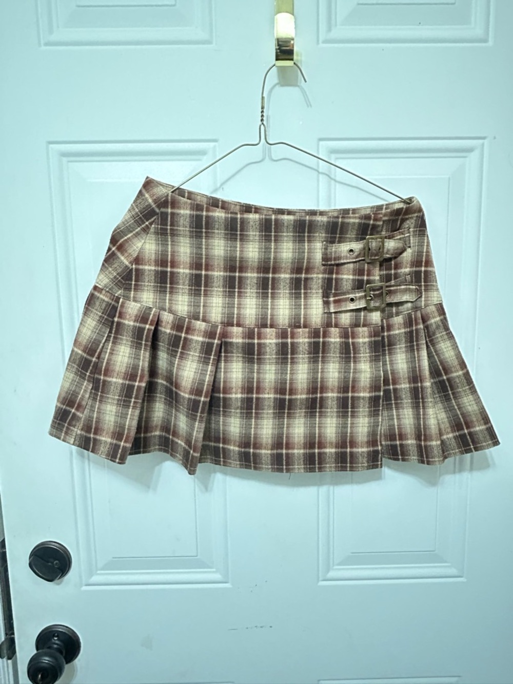 Plaid Pleated Mini Skirt kilt with Buckle Straps by Stoosh